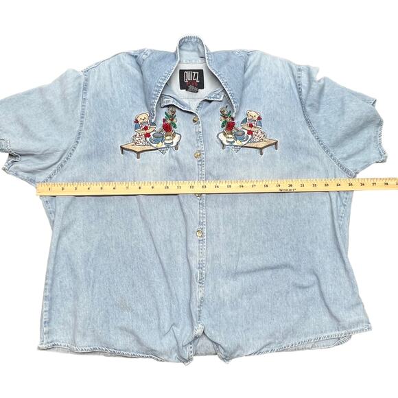 Vintage Quizz Womens Shirt 2X Cotton Chambray Embroidered Cabincore Grandmacore - Picture 6 of 7